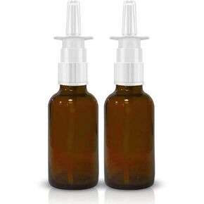 VIGOR PATH Amber Glass 1 oz Nasal Sprayer - Empty, Refillable, Travel-Sized Solution for Saline Applications - Quality Glass Construction! (2-Pack)