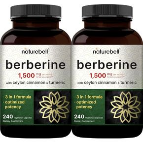 2 Pack Berberine Supplement 1500mg Per Serving, 480 Veggie Capsules | Plus 1200mg True Ceylon Cinnamon, 97% Berberine HCL, Plant-Based, Vegan, Non-GMO, Gluten Free