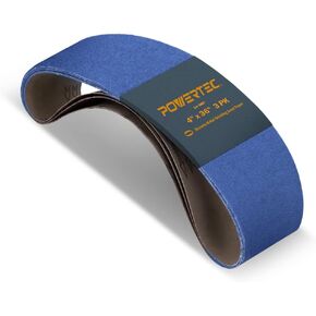POWERTEC 443620Z 4 x 36-Inch Metal Grinding Zirconia Sanding Belts, Assorted 3 Each of 24/60/ 120 Grits, 9 PK