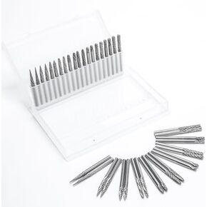 HUHAO 20pcs Carbide Burr Set Deburring Tool Tungsten Steel Die Grinder Accessory Bit Rotary Tool Files Diamond Burrs Set Metal Working Drilling 3mm(1/8inch) Shank