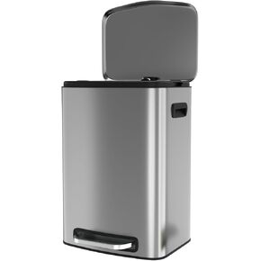13 Gallon Foot Pedal Large Trash Can with Soft Close Quiet Lid, Stainless Steel Thickened Body Rectangular Garbage Can for Kitchen Trash can, Office Garbage Can, Commercial, Home and More - Silver