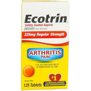 Ecotrin Regular Strength Aspirin, Arthritis Pain Relief, 325mg Regular Strength, 125 Safety Coated Tablets