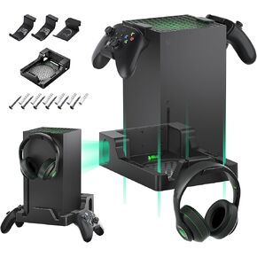 Wall Mount for Xbox Series X, Narati 4 in 1 Wall Mount Bracket Kit for Xbox Series X with 2 Controller Holder & Headphone Hook, Integrated and Heat Ventilation Design, Mount XSX Facing Forward