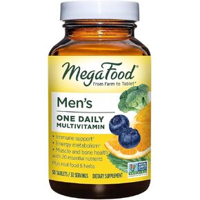 MegaFood Men's One Daily Multivitamin for Men - with Zinc, Selenium, Vitamin B12, Vitamin B6, Vitamin D & Real Food - Immune Support Supplement - Muscle & Bone Health - Vegetarian - 36 Tabs