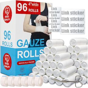 حزمة لفات شاش KIWAEZS مكونة من 96 - 4 بوصات × 4.1 ياردة من الوبر عالي الجودة وضمادات مطاطية مطابقة خالية من اللاتكس مصممة للعناية الفعالة بالجروح لدعم تضميد الجروح (معبأة بشكل فردي) in Kuwait