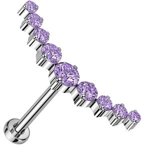 Pierced Owl 18GA F136 Implant Grade Titanium Threadless Push In CZ Crystal Curved Top Flat Back Stud