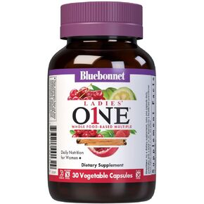 Bluebonnet Nutrition Ladies One Organic Vegetable Capsule, Whole Food Multiple, K2, Energy, Vitality, Non-GMO, Gluten, Soy & Milk Free, Kosher, 1 Month Supply, Light Grey, 30 Count