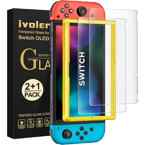 ivoler Screen Protector [2 Pack] Tempered Glass for Nintendo Switch,Blue Light Screen Filter Screen Protector with [Alignment Frame] Anti-Scratch Full Coverage Guard for Nintendo Switch