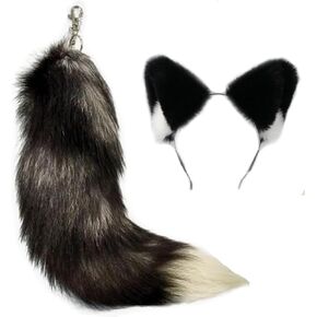 YXCFEWD Fox Ears and Tail Set for Kids Fluffy Fox Tail Cosplay Party Wolf Costume Fox Tail Keychain Halloween
