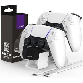 Fosmon Dual Charger Compatible with Sony PS5 Playstation 5 Dualsense Controllers, (Place and Charge) Two Slots USB Type C Fast Charge Docking Station Charging Dock Kit with LED Indicators