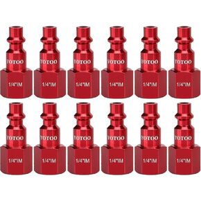 YOTOO 10 Pieces Universal Air Coupler with 1/4"-18NPT Male thread Set, Quick Connect Air Hose Fittings, Heavy Duty Aluminum Air Fittings, Lightweight, Push to Connect air tools and air compressor, Red