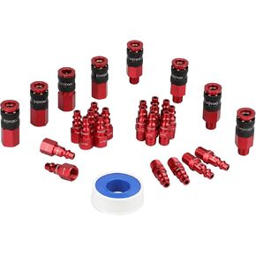 YOTOO 10 Pieces Universal Air Coupler with 1/4"-18NPT Male thread Set, Quick Connect Air Hose Fittings, Heavy Duty Aluminum Air Fittings, Lightweight, Push to Connect air tools and air compressor, Red in Kuwait