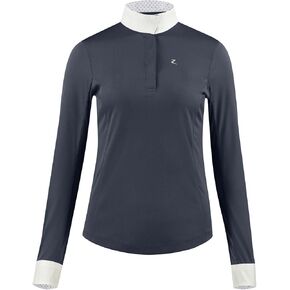 HORZE Women's Blaire Long Sleeved Sun Show Shirt, Mesh Under-Sleeves, UV Protection, Moisture-Wicking Nanotex Fabric - White/Dark Navy - 2