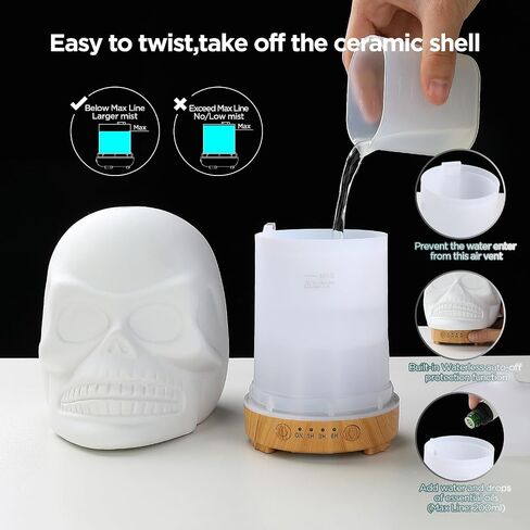 INRORANS 200ml Ceramic Aromatherapy Diffuser stone ultrasonic cool Mist scent Essential Oil Diffuser Humidifier With Intermittent Mist & LED 7 Colors Changing Night Light for Bedroom Office Home Décor in Kuwait