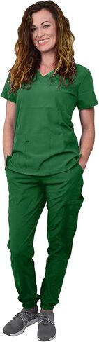 Women's Jogger Scrub Set Medical Nursing GT 4FLEX Top and Pant Solid Colors and Prints-Pewter-Small Petite in Kuwait