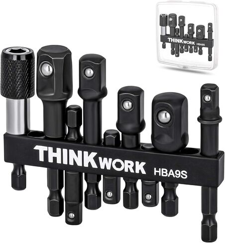 THINKWORK Impact Socket Adapter Set, 1/4" 3/8" 1/2" Drill Socket Adapter, 1/4" Hex Shank Impact Driver Socket Adapter for Cordless Drill, Impact Driver, Power Drill, Impact Drill, 10-Piece in Saudi Arabia