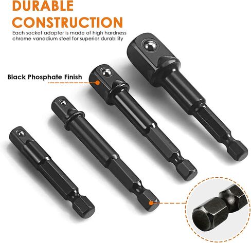 THINKWORK Impact Socket Adapter Set, 1/4" 3/8" 1/2" Drill Socket Adapter, 1/4" Hex Shank Impact Driver Socket Adapter for Cordless Drill, Impact Driver, Power Drill, Impact Drill, 10-Piece in Saudi Arabia