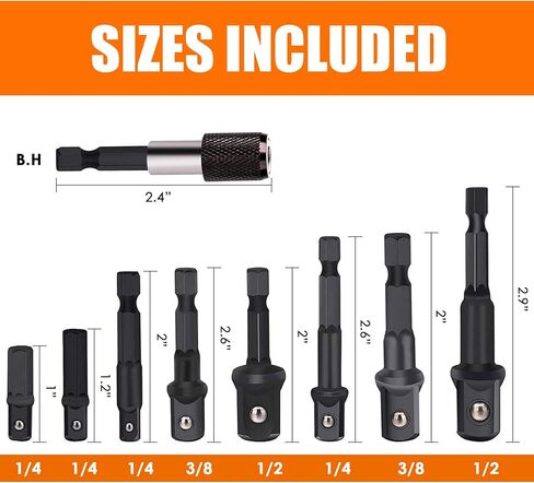 THINKWORK Impact Socket Adapter Set, 1/4" 3/8" 1/2" Drill Socket Adapter, 1/4" Hex Shank Impact Driver Socket Adapter for Cordless Drill, Impact Driver, Power Drill, Impact Drill, 10-Piece in Saudi Arabia