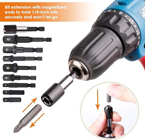 THINKWORK Impact Socket Adapter Set, 1/4" 3/8" 1/2" Drill Socket Adapter, 1/4" Hex Shank Impact Driver Socket Adapter for Cordless Drill, Impact Driver, Power Drill, Impact Drill, 10-Piece in Saudi Arabia