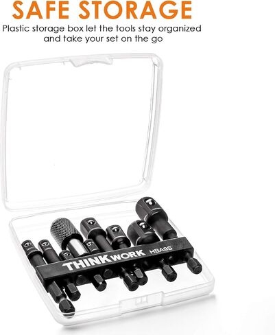 THINKWORK Impact Socket Adapter Set, 1/4" 3/8" 1/2" Drill Socket Adapter, 1/4" Hex Shank Impact Driver Socket Adapter for Cordless Drill, Impact Driver, Power Drill, Impact Drill, 10-Piece in Saudi Arabia