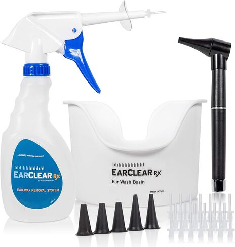 Ear Cleaning Kit by Nuance Medical EarClear Rx - Flexible Tip Kit with Otoscope Penlight, Basin and 20 Disposable Tips and Microfiber Towel in Kuwait