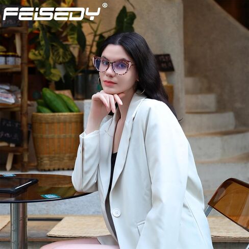 FEISEDY Women Cateye Blue Light Blocking Glasses Fake Nerd Clear Computer Eyewear TR Fashion Frame B0040 in Kuwait