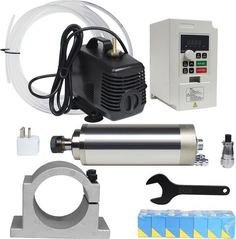 RATTMMOTOR CNC مجموعة محرك المغزل 220 فولت 2.2 كيلو وات محرك المغزل المبرد بالماء ER20 24000 دورة في الدقيقة 400 هرتز + 2.2 كيلو وات VFD 220 فولت عاكس أحادي إلى 3 مراحل + مضخة مياه 80 وات + كوليت ER20 + مشبك تثبيت 80 مم لآلة التوجيه باستخدام الحاسب الآلي in Kuwait