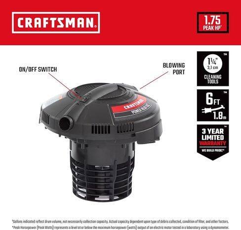 CRAFTSMAN CMXEVBE17678 Wet/Dry Vac Powerhead, 1.75 Peak HP Bucket Vacuum, Black in Saudi Arabia