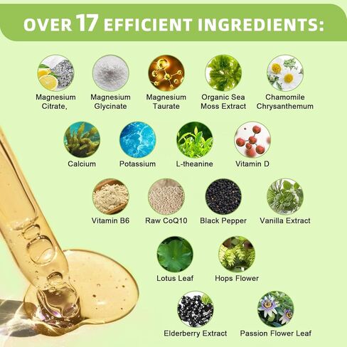مكمل مركب المغنيسيوم الثلاثي 17 في 1 1100 مجم، قطرات المغنيسيوم السائلة مع جليسينات المغنيسيوم 400 مجم وسيترات 500 مجم، نكهة الفراولة الخالية من السكر، لمزاج هادئ ودعم العضلات والنوم، 4 أونصة سائلة. in Kuwait