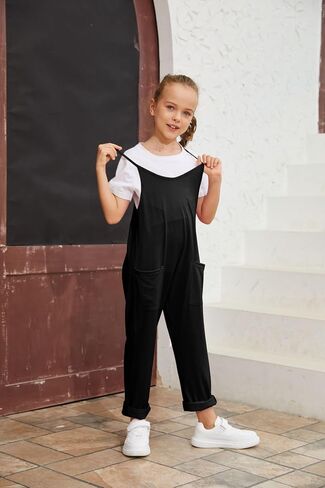 CharmWM Girls Casual Jumpsuits Spaghetti Strap Sleeveless Loose Romper Long Pants with Pockets Kids Clothes in Saudi Arabia
