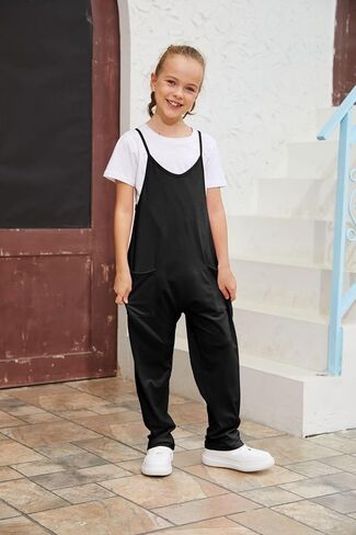 CharmWM Girls Casual Jumpsuits Spaghetti Strap Sleeveless Loose Romper Long Pants with Pockets Kids Clothes in Saudi Arabia