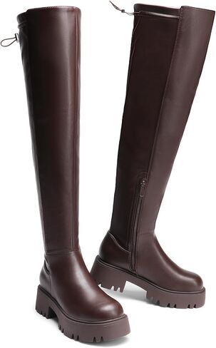 DREAM PAIRS Women's Platform Over The Knee Boots Lug Sole Round Toe Thigh High Long Chunky Block Heels Fall Boots in Saudi Arabia