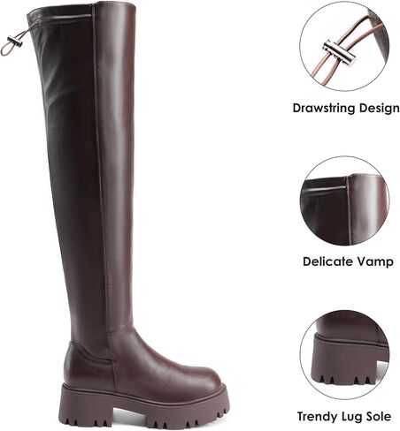 DREAM PAIRS Women's Platform Over The Knee Boots Lug Sole Round Toe Thigh High Long Chunky Block Heels Fall Boots in Saudi Arabia