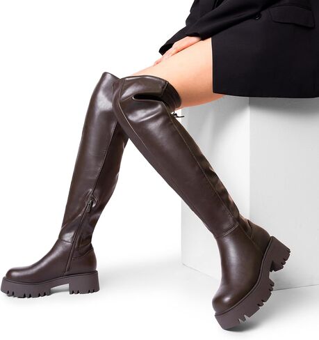 DREAM PAIRS Women's Platform Over The Knee Boots Lug Sole Round Toe Thigh High Long Chunky Block Heels Fall Boots in Saudi Arabia
