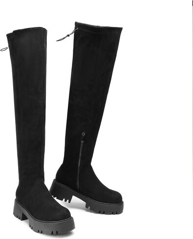 DREAM PAIRS Women's Platform Over The Knee Boots Lug Sole Round Toe Thigh High Long Chunky Block Heels Fall Boots in Kuwait