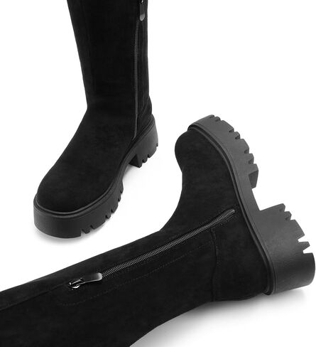 DREAM PAIRS Women's Platform Over The Knee Boots Lug Sole Round Toe Thigh High Long Chunky Block Heels Fall Boots in Kuwait