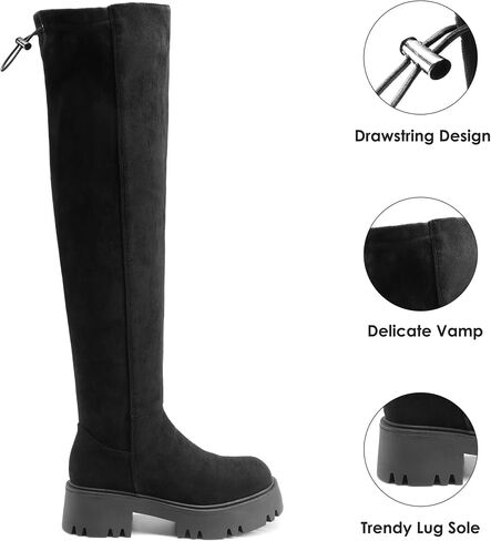 DREAM PAIRS Women's Platform Over The Knee Boots Lug Sole Round Toe Thigh High Long Chunky Block Heels Fall Boots in Kuwait