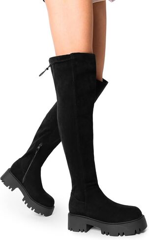 DREAM PAIRS Women's Platform Over The Knee Boots Lug Sole Round Toe Thigh High Long Chunky Block Heels Fall Boots in Kuwait
