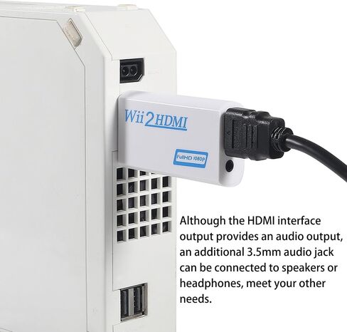 محول Aokin Wii إلى HDMI، محول Wii إلى HDMI 1080P 720P إخراج فيديو مع مقبس صوت 3.5 مم، مناسب لجهاز Wii Connect HDTV، الشاشة - يدعم جميع أوضاع عرض Wii in Kuwait