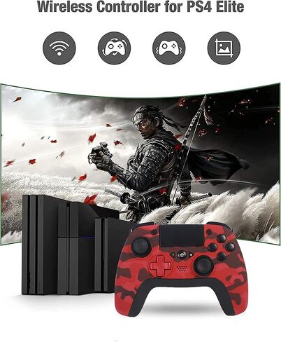 TJPD Wireless Controller for PS4, Wireless Remote Gamepad with Unique Cracked Design/8 Adjustable LED Colors/Programmable Back Buttons/Super Turbo/Dual Vibration, Widely Compatible with PS4/PC/iOS in Kuwait