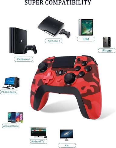 TJPD Wireless Controller for PS4, Wireless Remote Gamepad with Unique Cracked Design/8 Adjustable LED Colors/Programmable Back Buttons/Super Turbo/Dual Vibration, Widely Compatible with PS4/PC/iOS in Kuwait