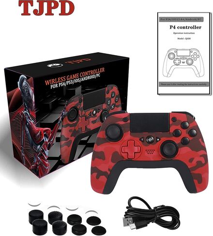 TJPD Wireless Controller for PS4, Wireless Remote Gamepad with Unique Cracked Design/8 Adjustable LED Colors/Programmable Back Buttons/Super Turbo/Dual Vibration, Widely Compatible with PS4/PC/iOS in Kuwait