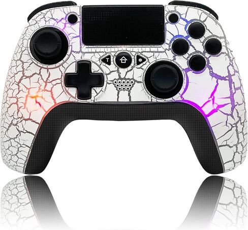 TJPD Wireless Controller for PS4, Wireless Remote Gamepad with Unique Cracked Design/8 Adjustable LED Colors/Programmable Back Buttons/Super Turbo/Dual Vibration, Widely Compatible with PS4/PC/iOS in Kuwait