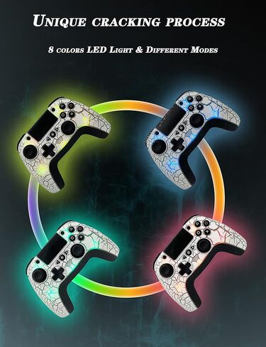 TJPD Wireless Controller for PS4, Wireless Remote Gamepad with Unique Cracked Design/8 Adjustable LED Colors/Programmable Back Buttons/Super Turbo/Dual Vibration, Widely Compatible with PS4/PC/iOS in Kuwait