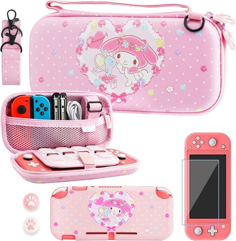 حقيبة حمل RHOTALL لجهاز Nintendo Switch Lite، مجموعة ملحقات غطاء حافظة لطيفة لجهاز Switch Lite مع غطاء واقي من مادة TPU، وحزام كتف قابل للتعديل، وواقي شاشة وغطاءين للإبهام - يونيكورن in Kuwait