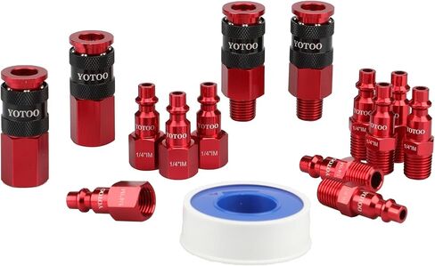 YOTOO 10 قطع من قارنات الهواء العالمية مع مجموعة خيوط ذكر 1/4"-18NPT، تركيبات خرطوم هواء سريعة التوصيل، تجهيزات هواء من الألومنيوم عالي التحمل، خفيفة الوزن، ادفع لتوصيل أدوات الهواء وضاغط الهواء، أحمر in Saudi Arabia