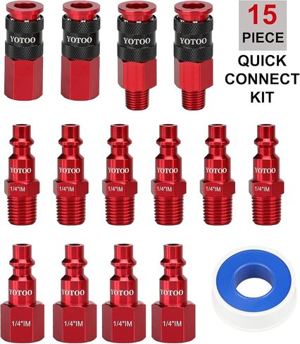 YOTOO 10 قطع من قارنات الهواء العالمية مع مجموعة خيوط ذكر 1/4"-18NPT، تركيبات خرطوم هواء سريعة التوصيل، تجهيزات هواء من الألومنيوم عالي التحمل، خفيفة الوزن، ادفع لتوصيل أدوات الهواء وضاغط الهواء، أحمر in Saudi Arabia