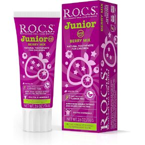 R.O.C.S. Junior Toothpaste - Enamel Whitening Teeth Gum Protection - for Kids 6-12 Years - Safe to Swallow - Natural, No Fluoride or Sulfates (Berry Mix, 1 Pack)