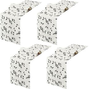 Peryiter 2 Pcs Linen Musical Notes Table Runner, Musical Notes and Melody Entertainment Theme Pattern, Waterproof Runner Decor for Music Event Birthday Party Wedding Table Kitchen, 72'' x 13''