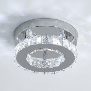 Goeco Square Modern LED Ceiling Light, Crystal Flush Mount Chandelier Ceiling Light, 3000K Crystal Close to Ceiling Lighting Stainless Steel Fixture for Bedroom, Hallway, Dining Room, Living Room